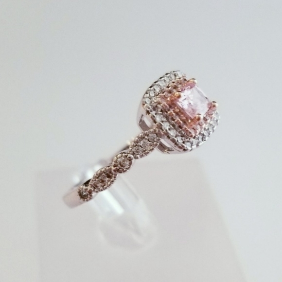 Sterling Pink Princess Cut Solitaire - Picture 6 of 9